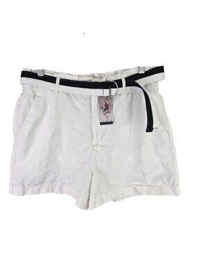 Womens Sofia Jeans White Linen Blend Belted Shorts 4" Inseam Size 12